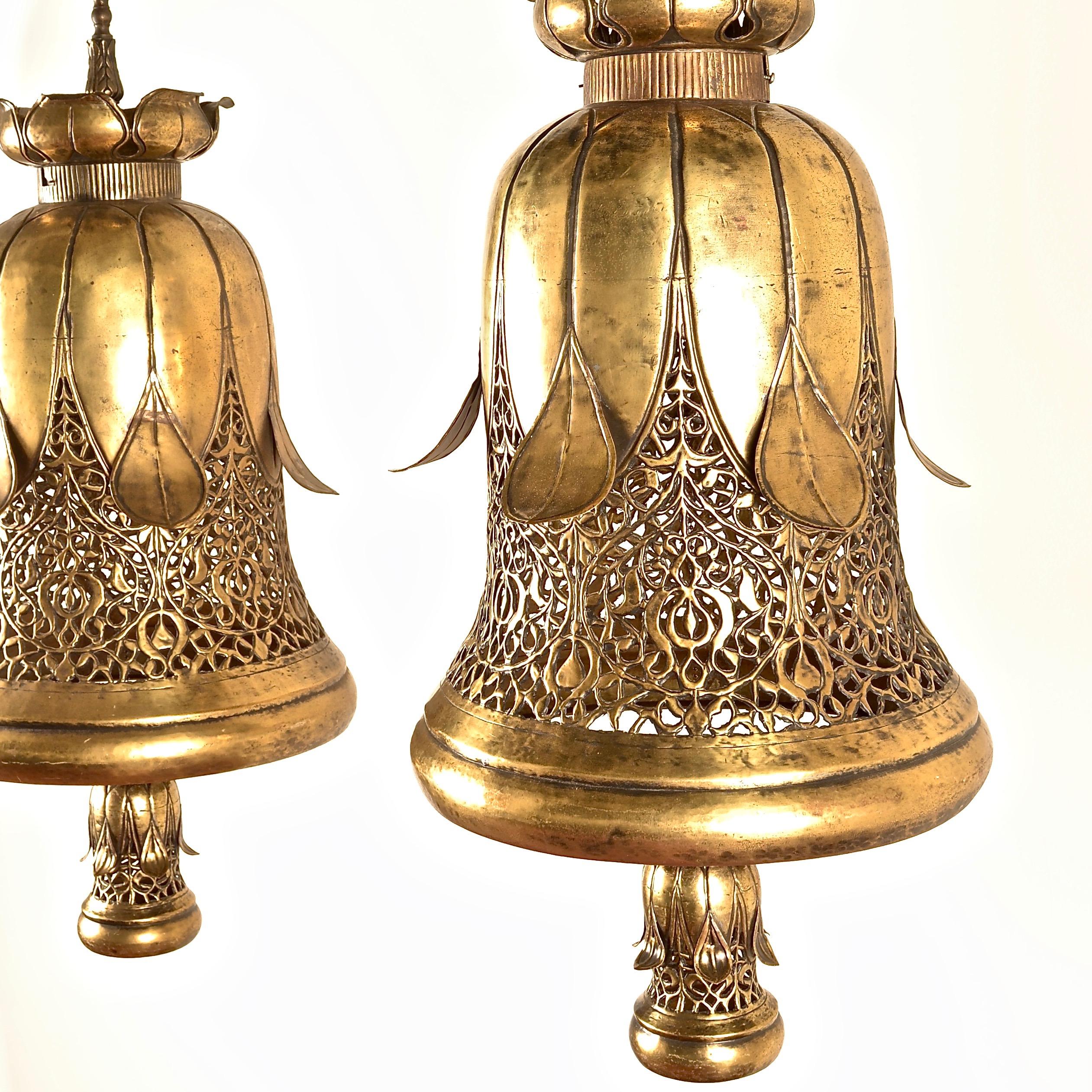 Pair of Monumental Brass Pendants, India, Circa 1960s 3