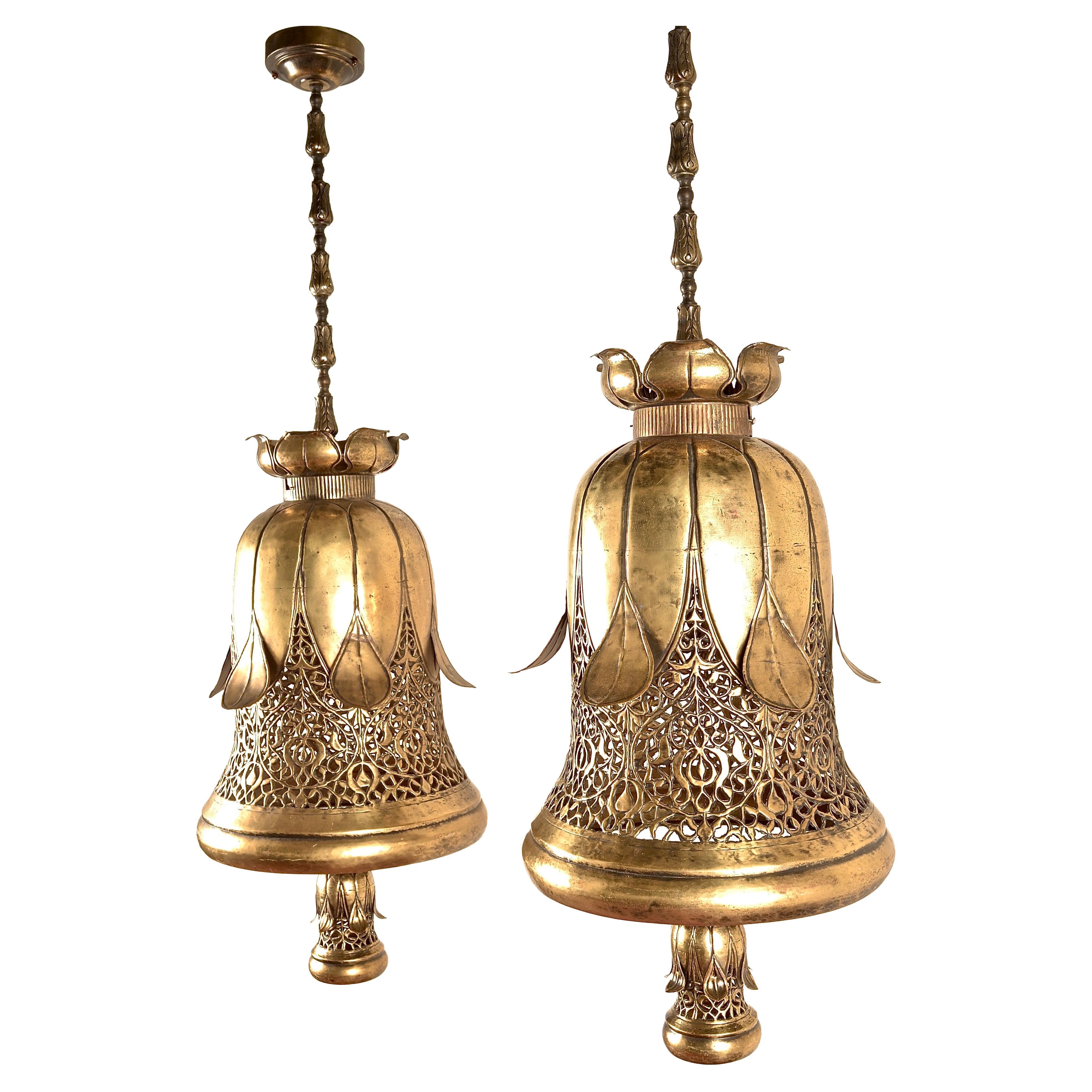 Pair of Monumental Brass Pendants, India, Circa 1960s
