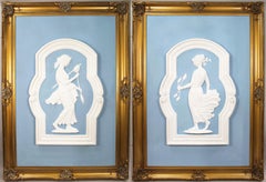Pair of Monumental British Art Deco Plaster Panels in Gilt Frames