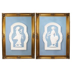Pair of Monumental British Art Deco Plaster Panels in Gilt Frames