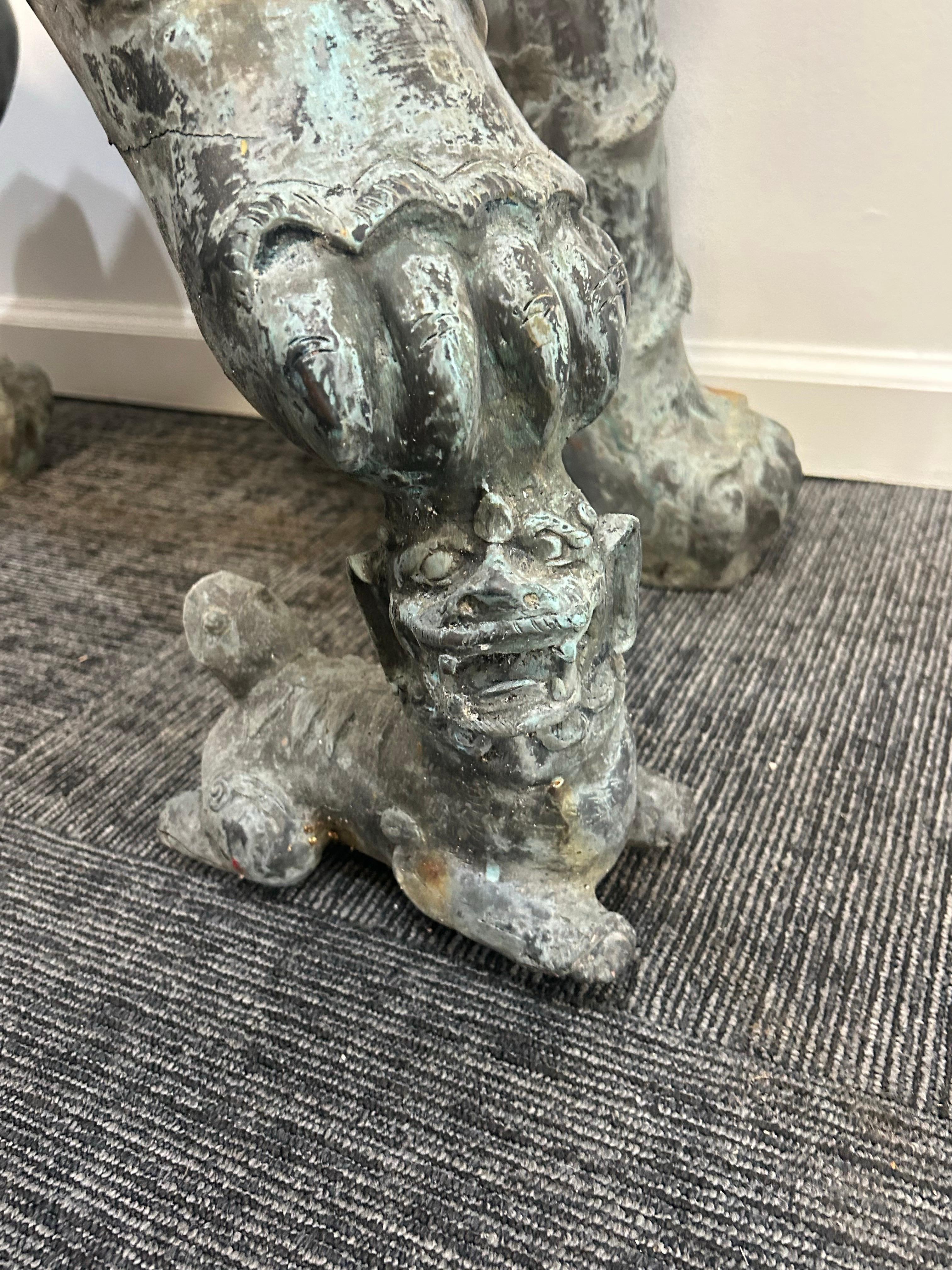 Pair of monumental bronze Foo Dogs For Sale 2