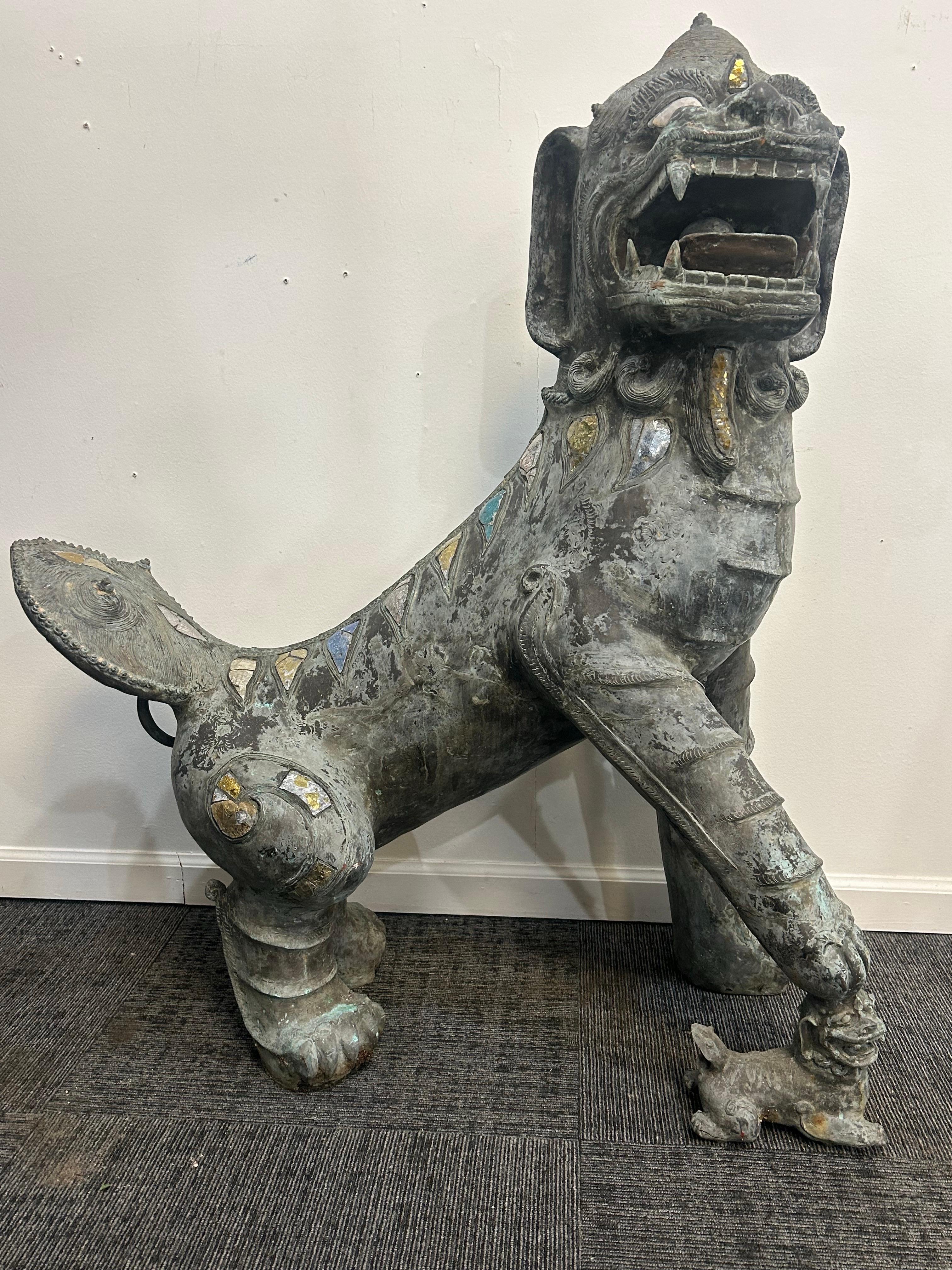Pair of monumental bronze Foo Dogs For Sale 6
