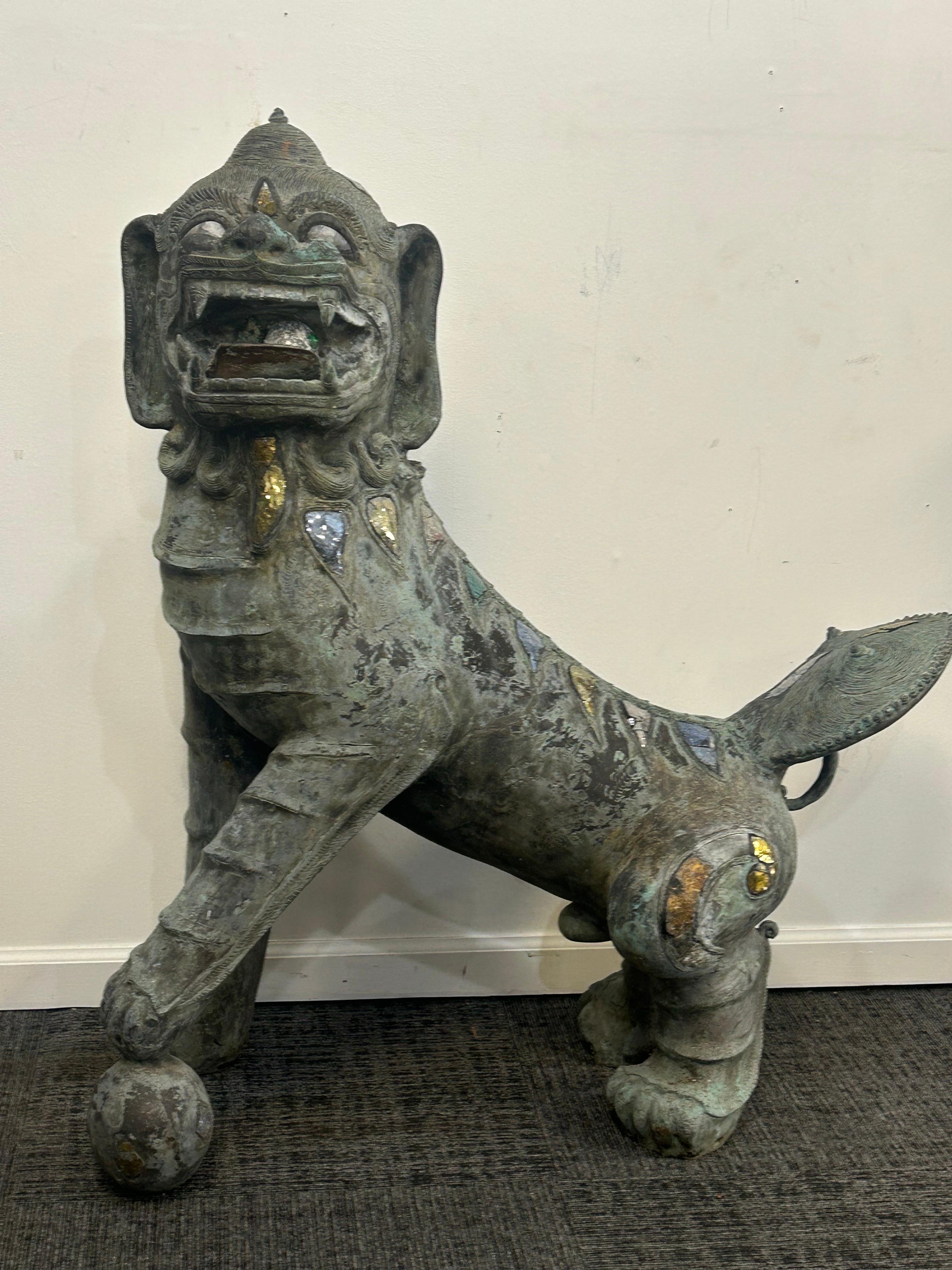 Pair of monumental bronze Foo Dogs For Sale 7