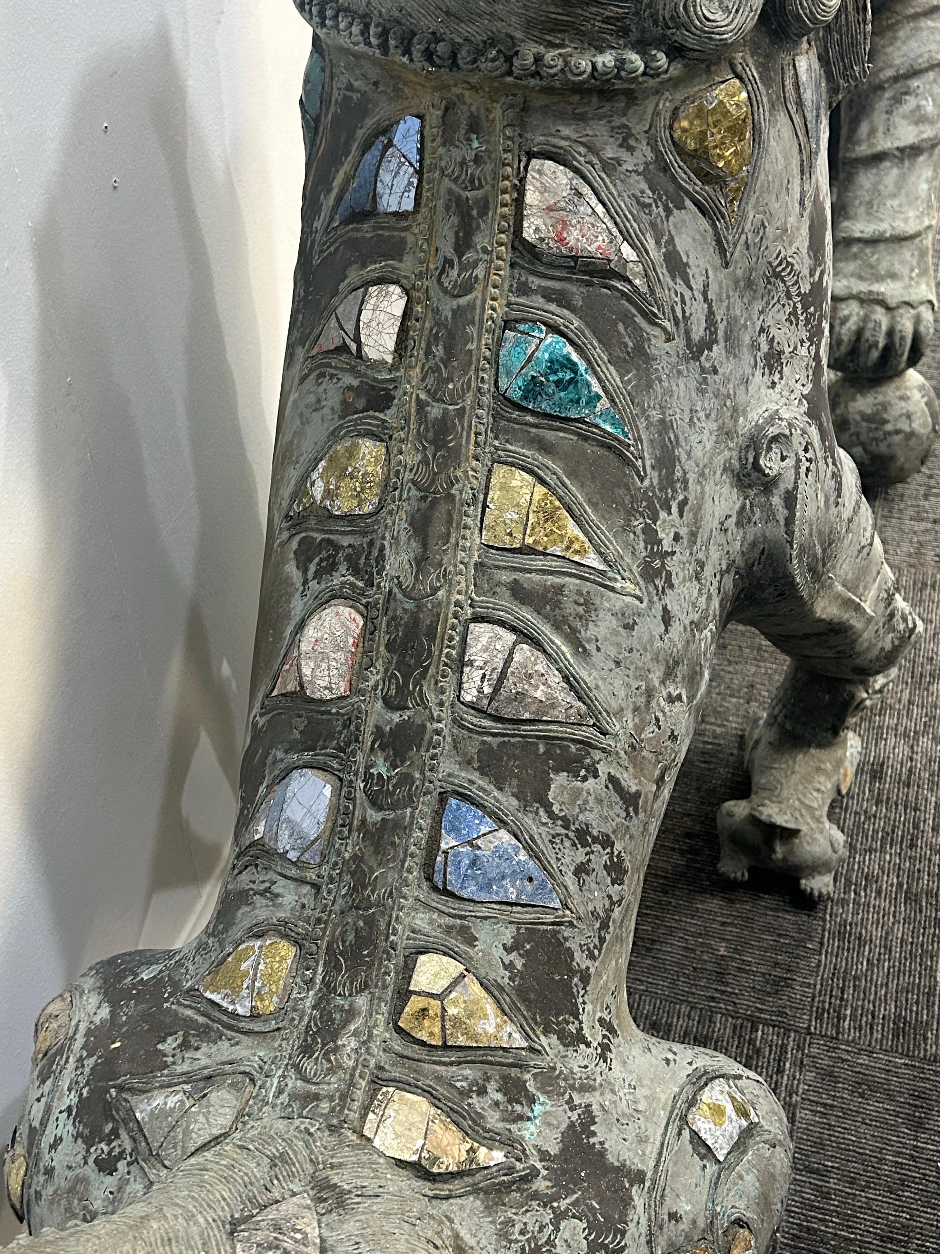 Pair of monumental bronze Foo Dogs For Sale 1
