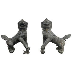 Pair of monumental bronze Foo Dogs