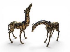 Pair of Monumental Bronze Garden Giraffes, Naples, Italy, 1980s