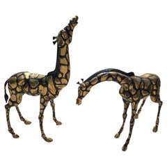 Paire de girafes de jardin monumentales en bronze, Naples, Italie, années 1980