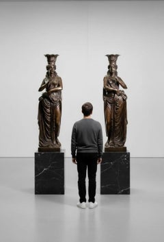 Pair of Monumental Bronze Greek Caryatids, Naples, Italy, 1980s