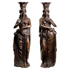 Pair of Monumental Bronze Greek Caryatids, Naples, Italy, 1980s