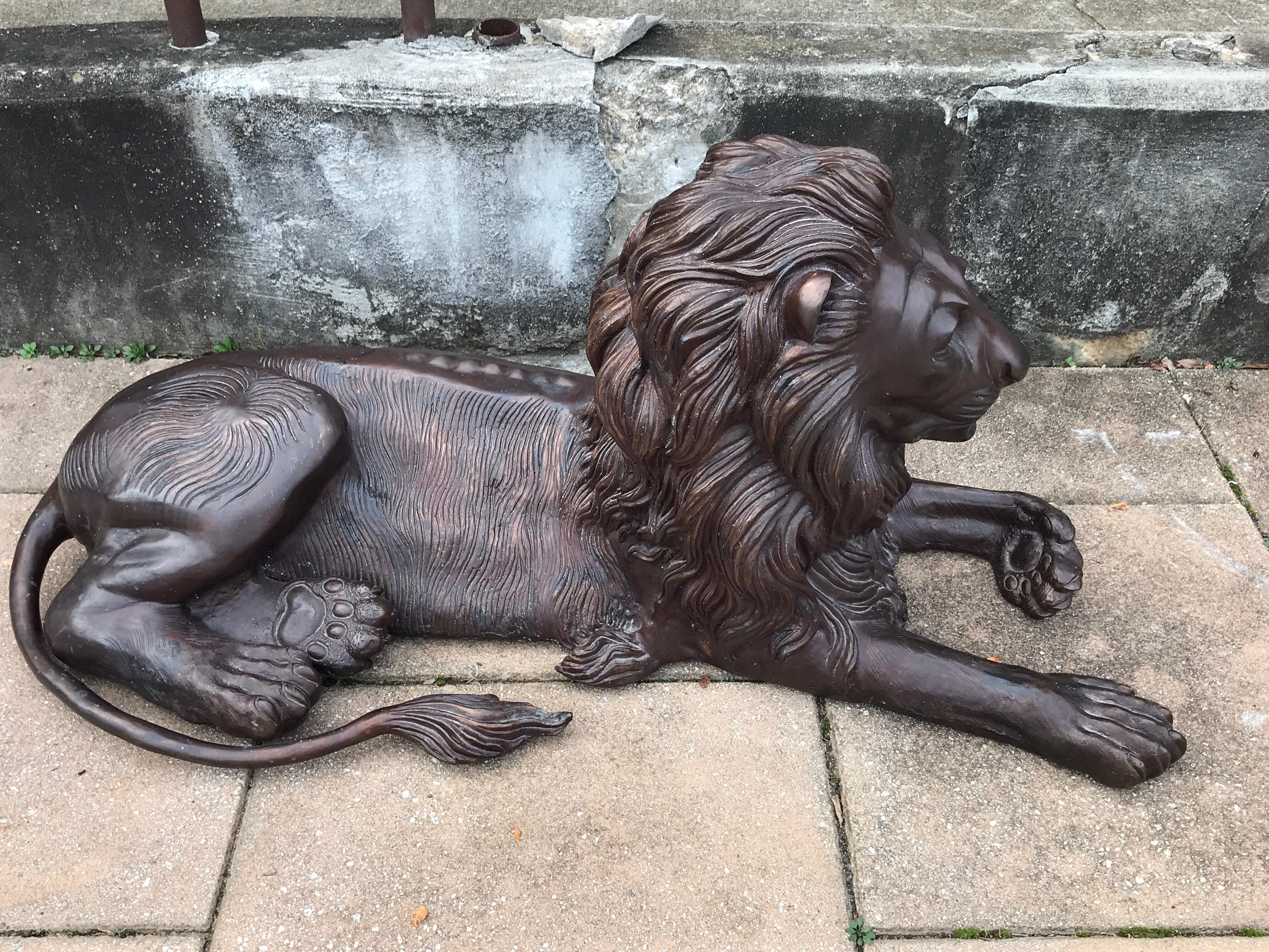 European Pair of Monumental Bronze Recumbent Lions