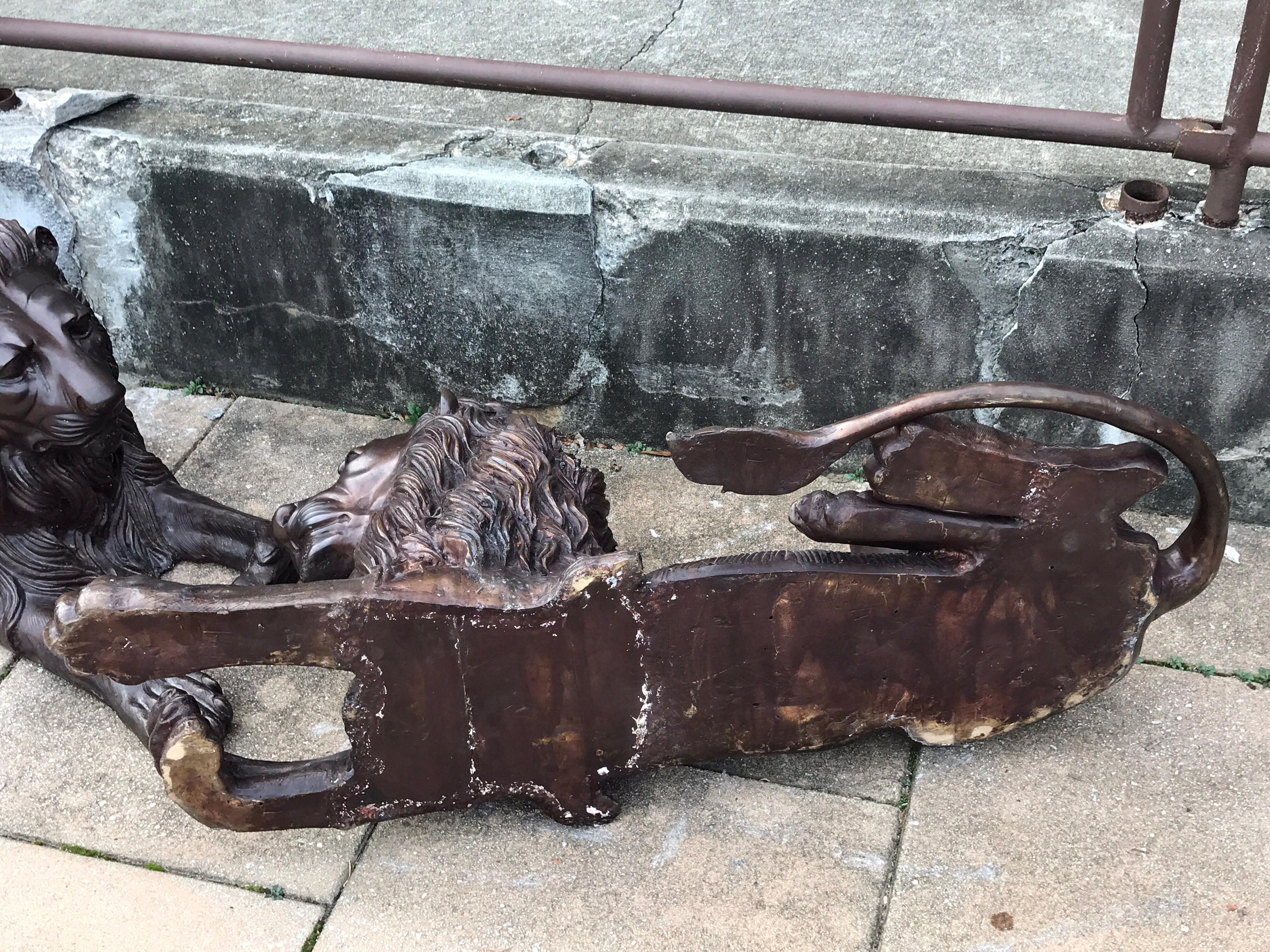 Pair of Monumental Bronze Recumbent Lions 1