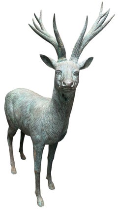 Pair of Monumental Bronze Stag and Doe Sculptures by Lake Geneva Studios