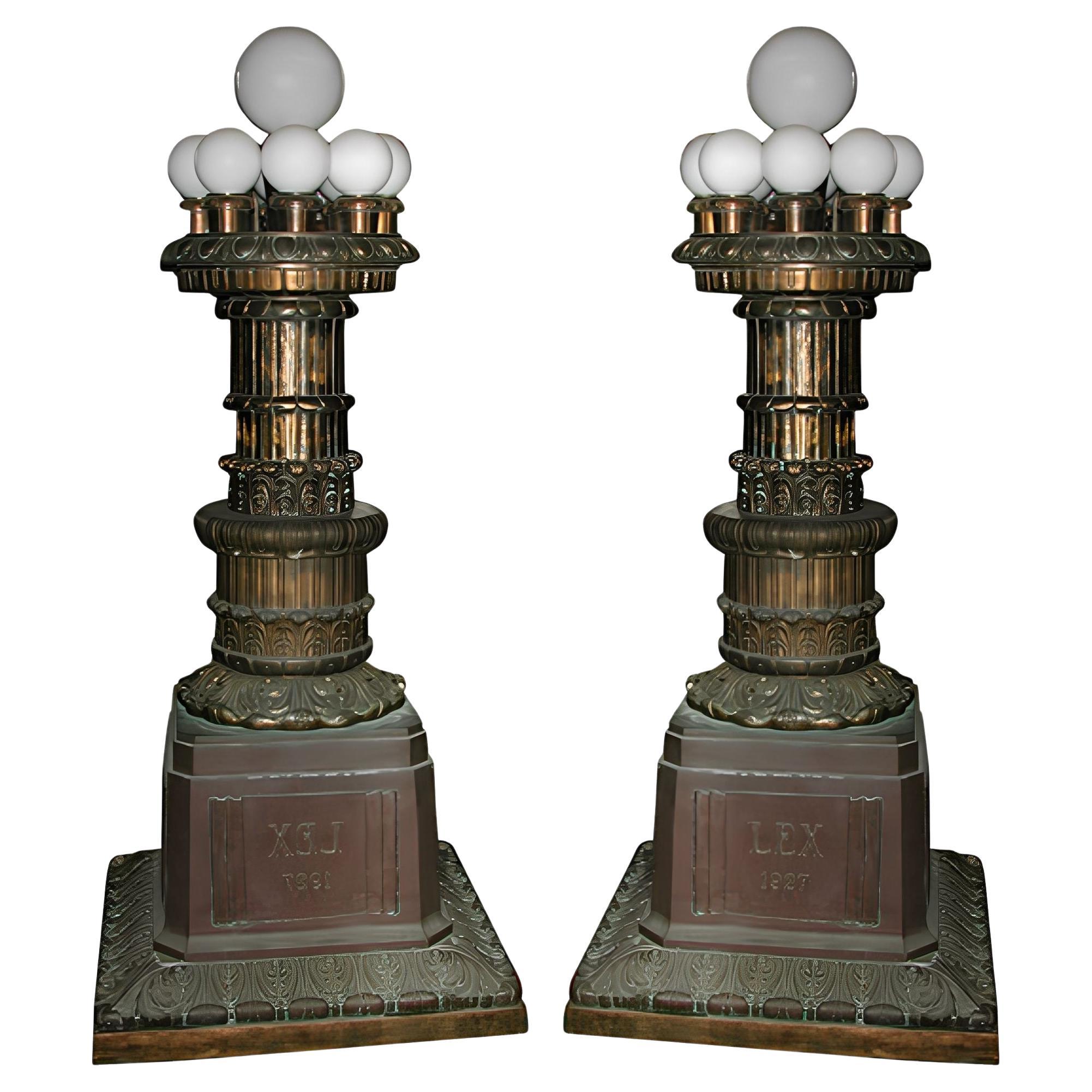Pair of Monumental Bronze Torcheres from a Chicago Courthouse, Dated 1927. For Sale