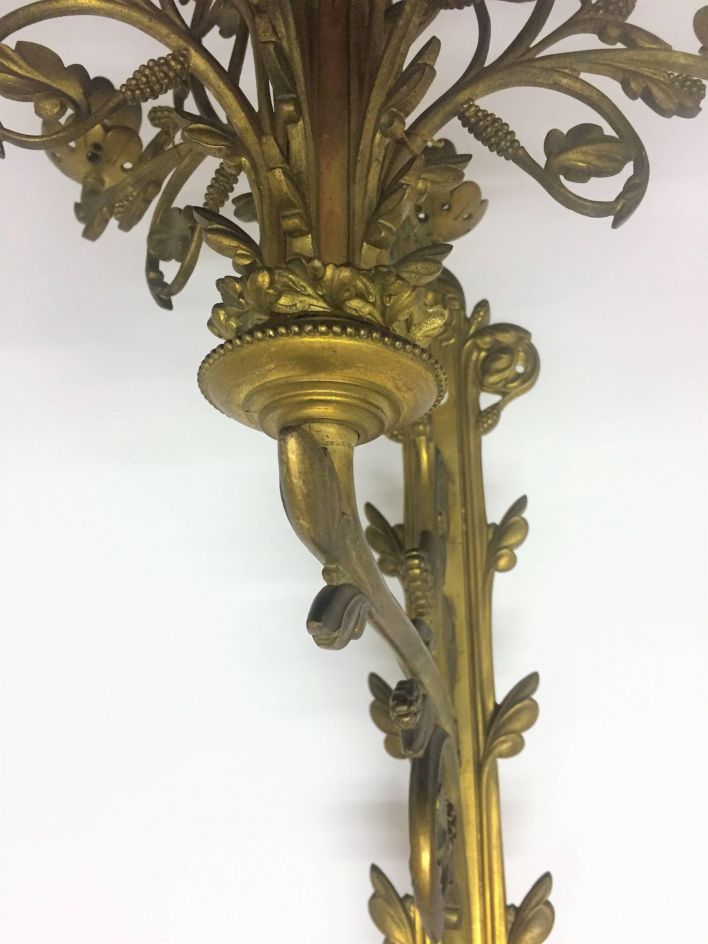 French Pair of Monumental  Bronze Wall Sconces, France, 19th Century