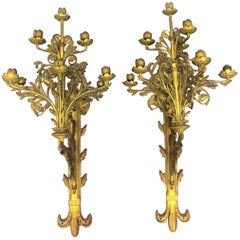 Pair of Monumental  Bronze Wall Sconces, France, 19th Century