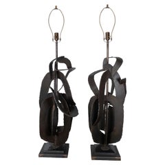 Pair of monumental brutalist lamps by Richard Barr