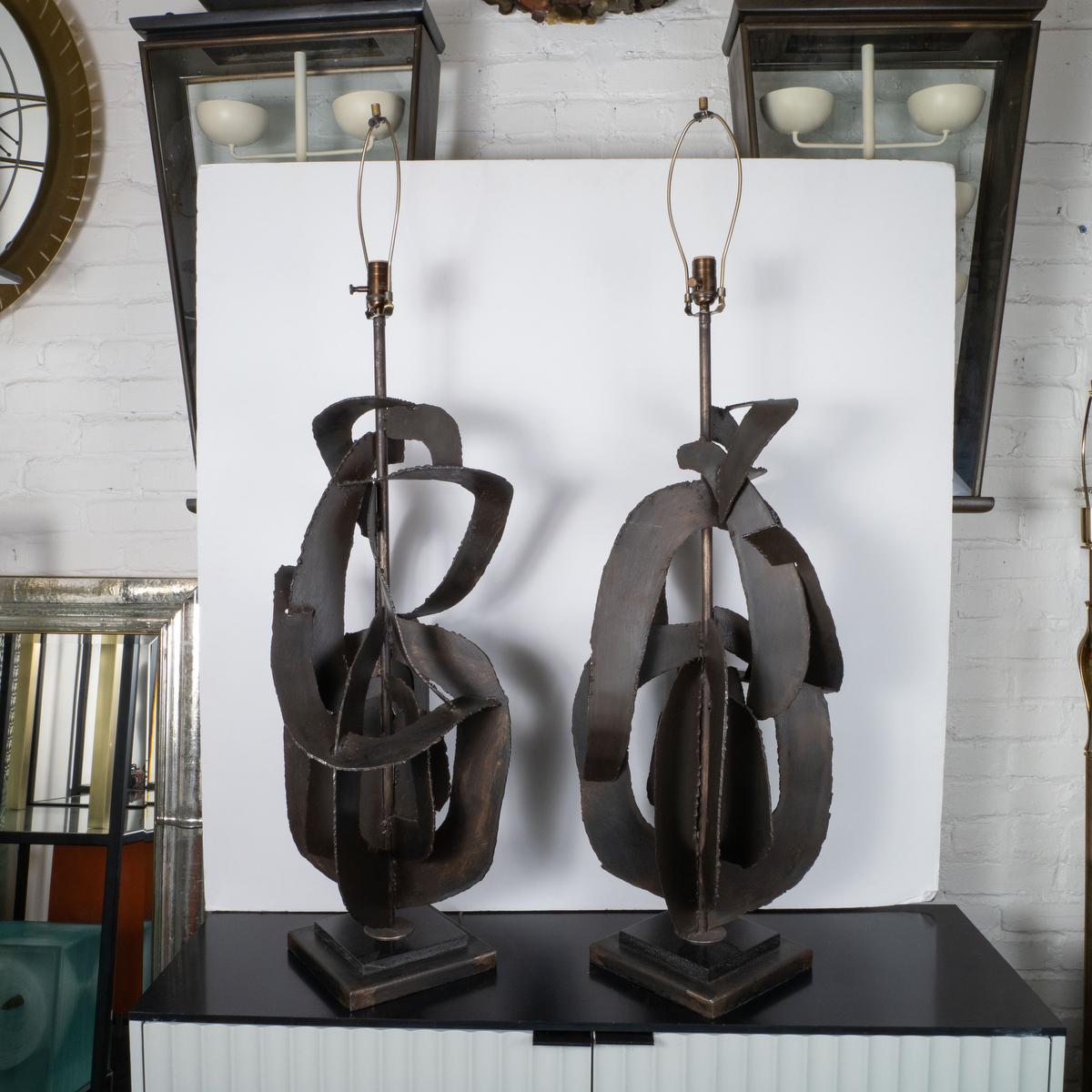 Brutalist Pair of monumental brutalist lamps by Richard Barr For Sale