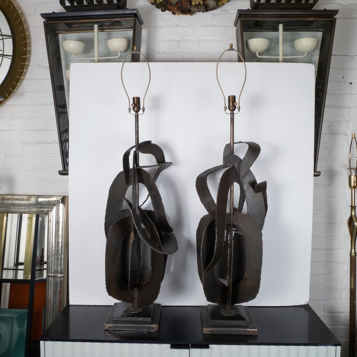 American Pair of monumental brutalist lamps by Richard Barr For Sale