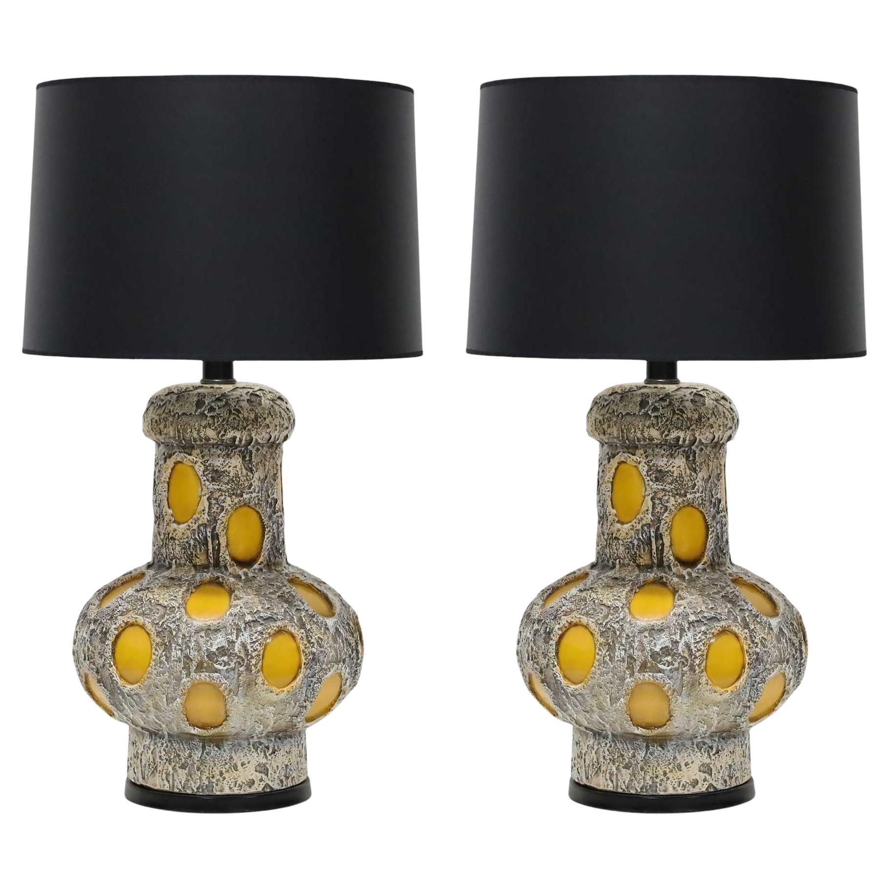 Pair of Monumental Brutalist Style Ceramic Lamps by Pieri Tullio, dtd. 1975