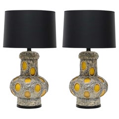 Pair of Monumental Brutalist Style Ceramic Lamps by Pieri Tullio, dtd. 1975