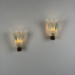 Pair of Monumental “Bullicante” Murano Glass Wall Lights by Ercole Barovier, 40s