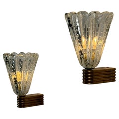 Pair of Monumental “Bullicante” Murano Glass Wall Lights by Ercole Barovier, 40s