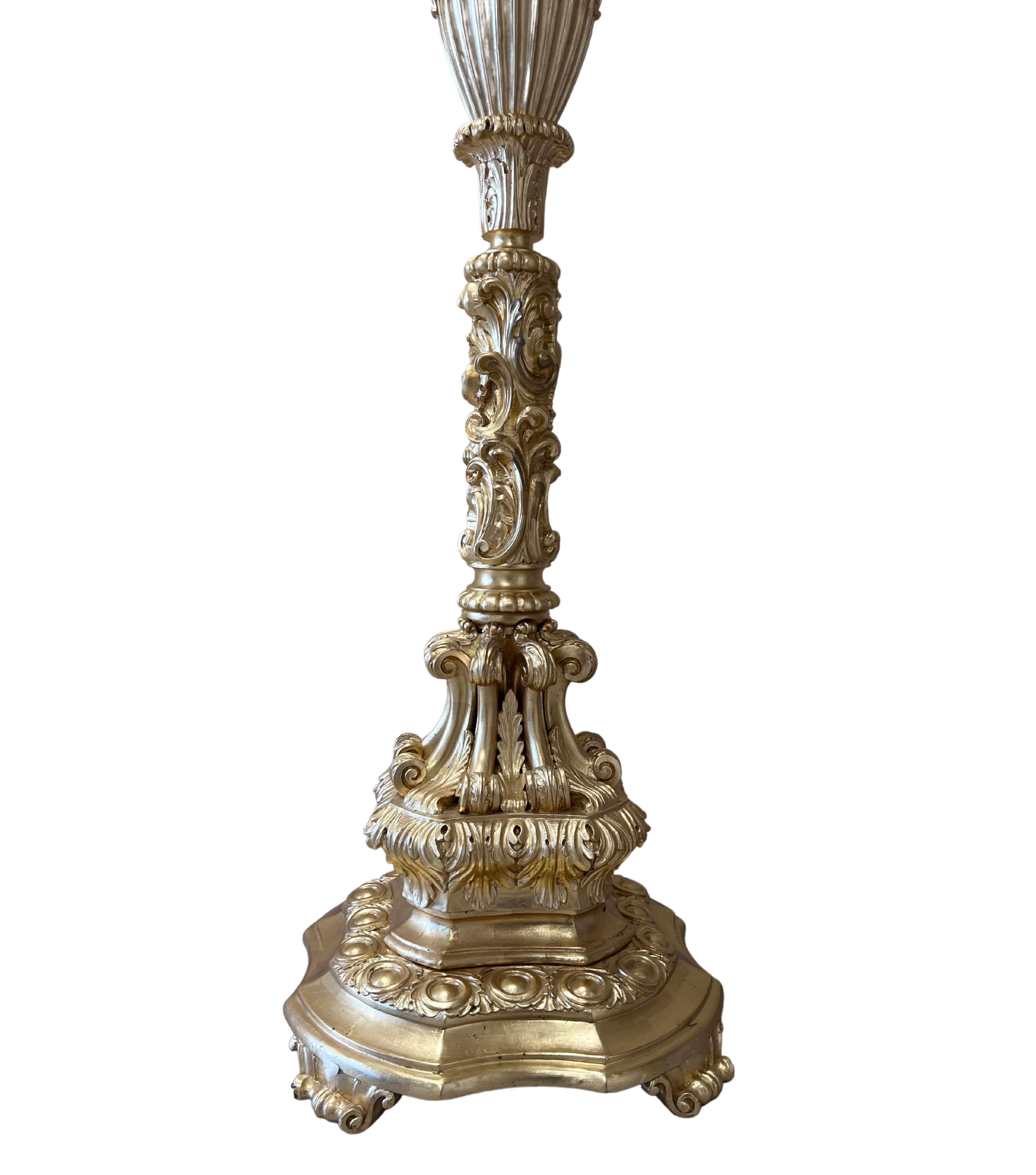 19th Century Pair of Monumental Carved Wood Candelabra For Sale