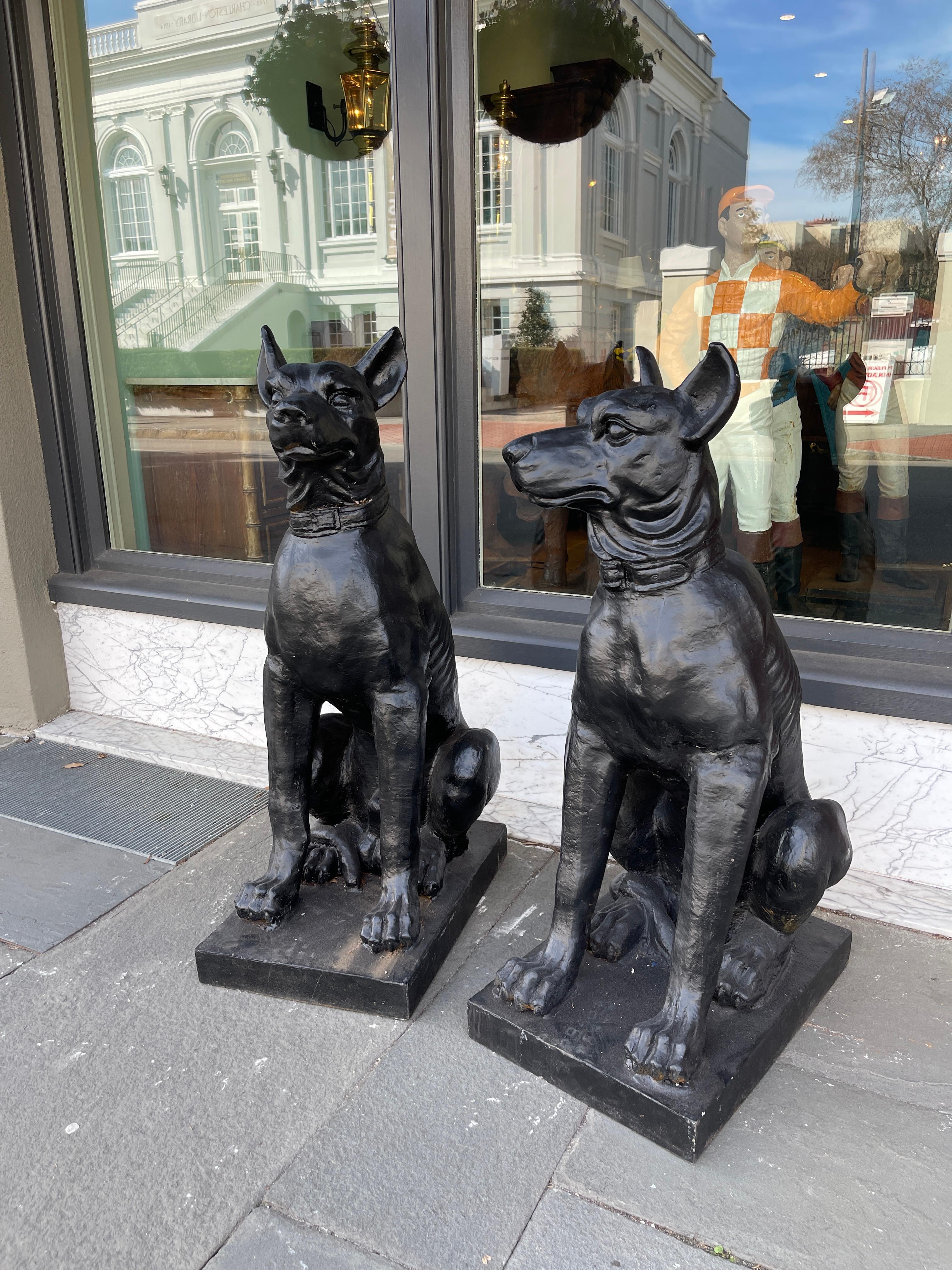French Pair of Monumental Cast Iron 19th Century Cast Iron Dogs