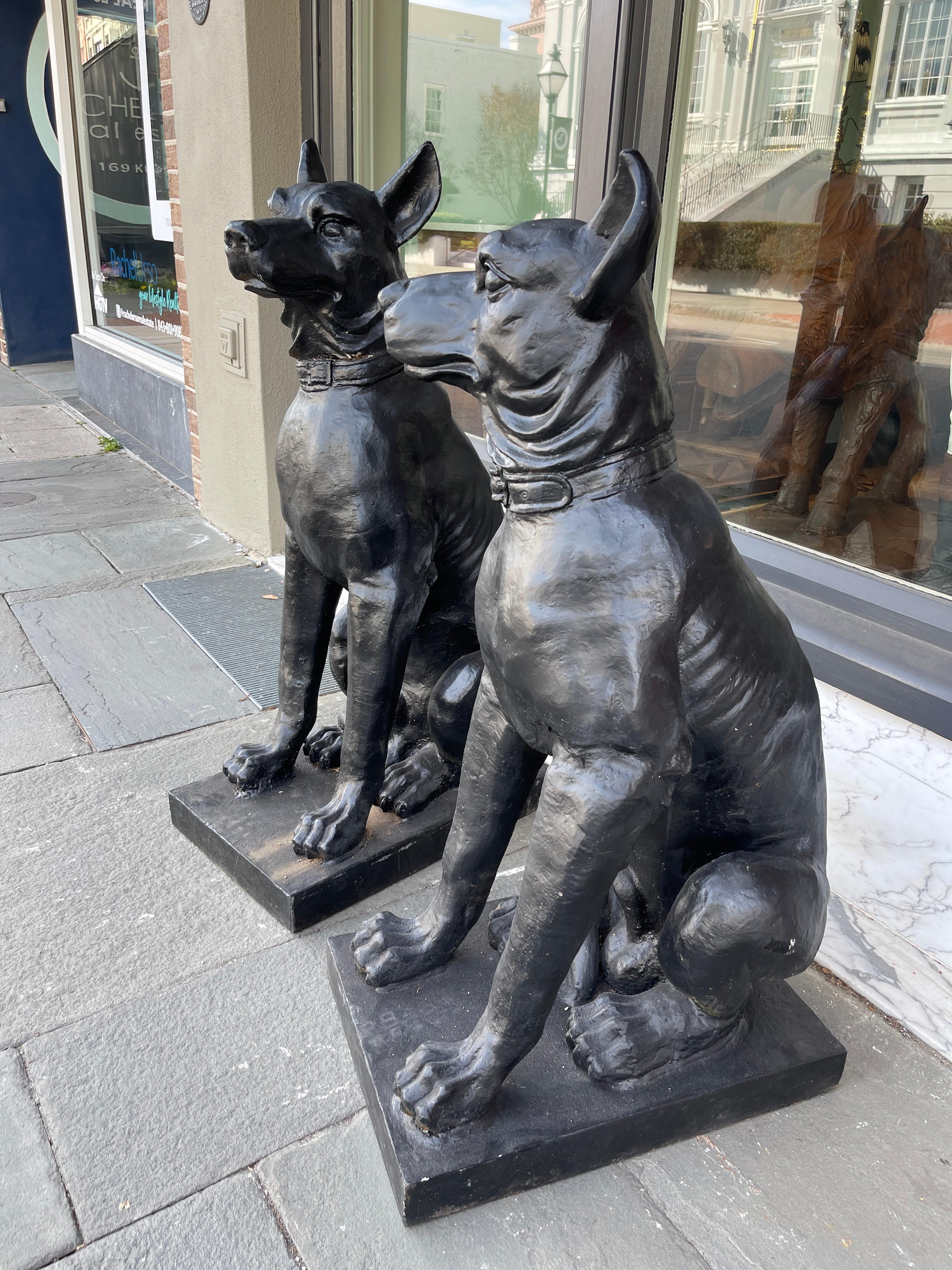 Pair of Monumental Cast Iron 19th Century Cast Iron Dogs 1