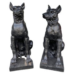 Pair of Monumental Cast Iron 19th Century Cast Iron Dogs
