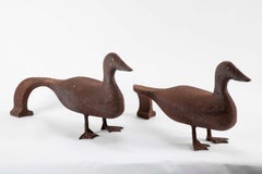 Pair of Monumental Cast Iron Duck Andirons