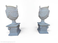 Pair of Monumental Cast Iron Garden Urns in the Greek Taste