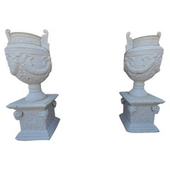 Pair of Monumental Cast Iron Garden Urns in the Greek Taste