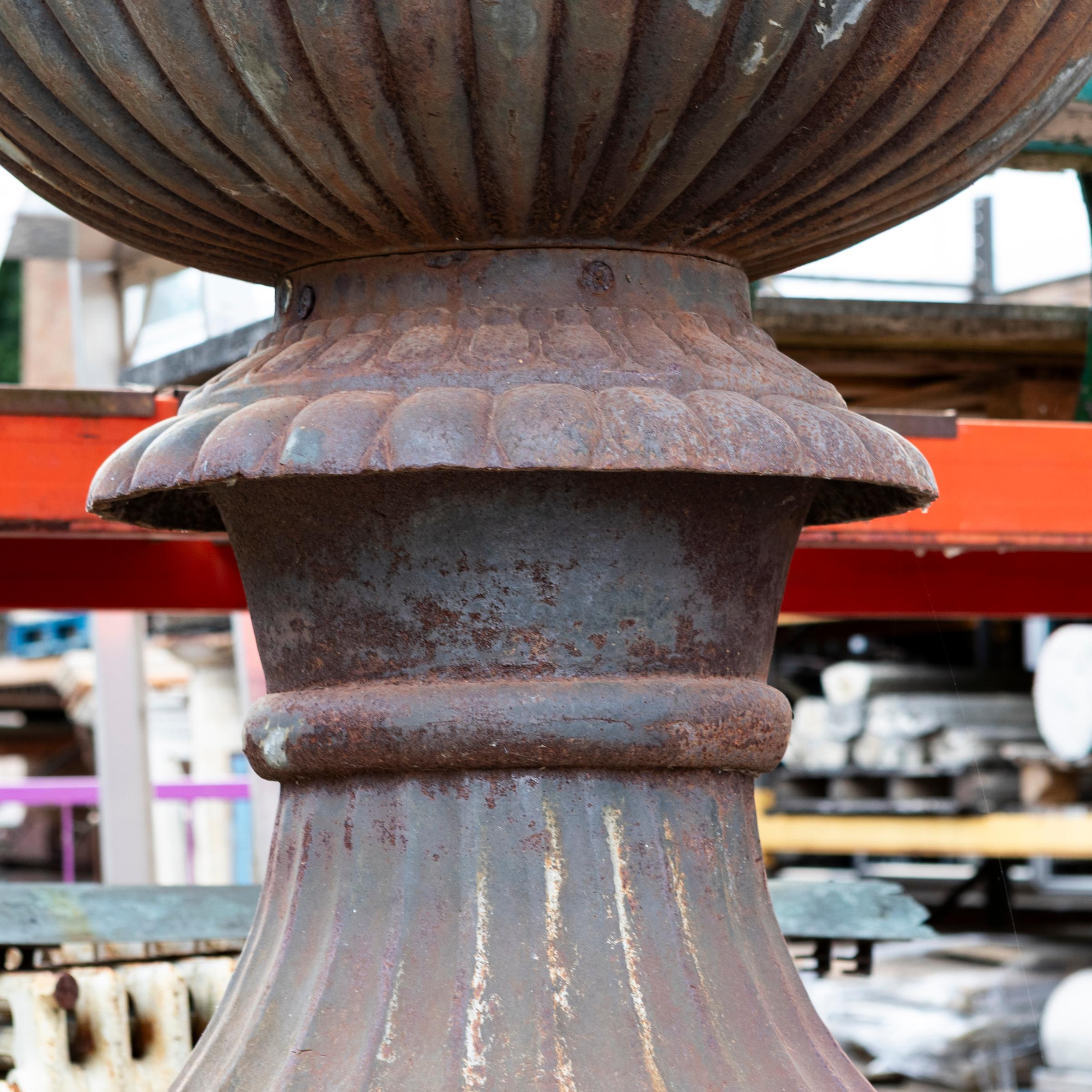 Pair of Monumental Cast Iron Urns on Plinths For Sale 8