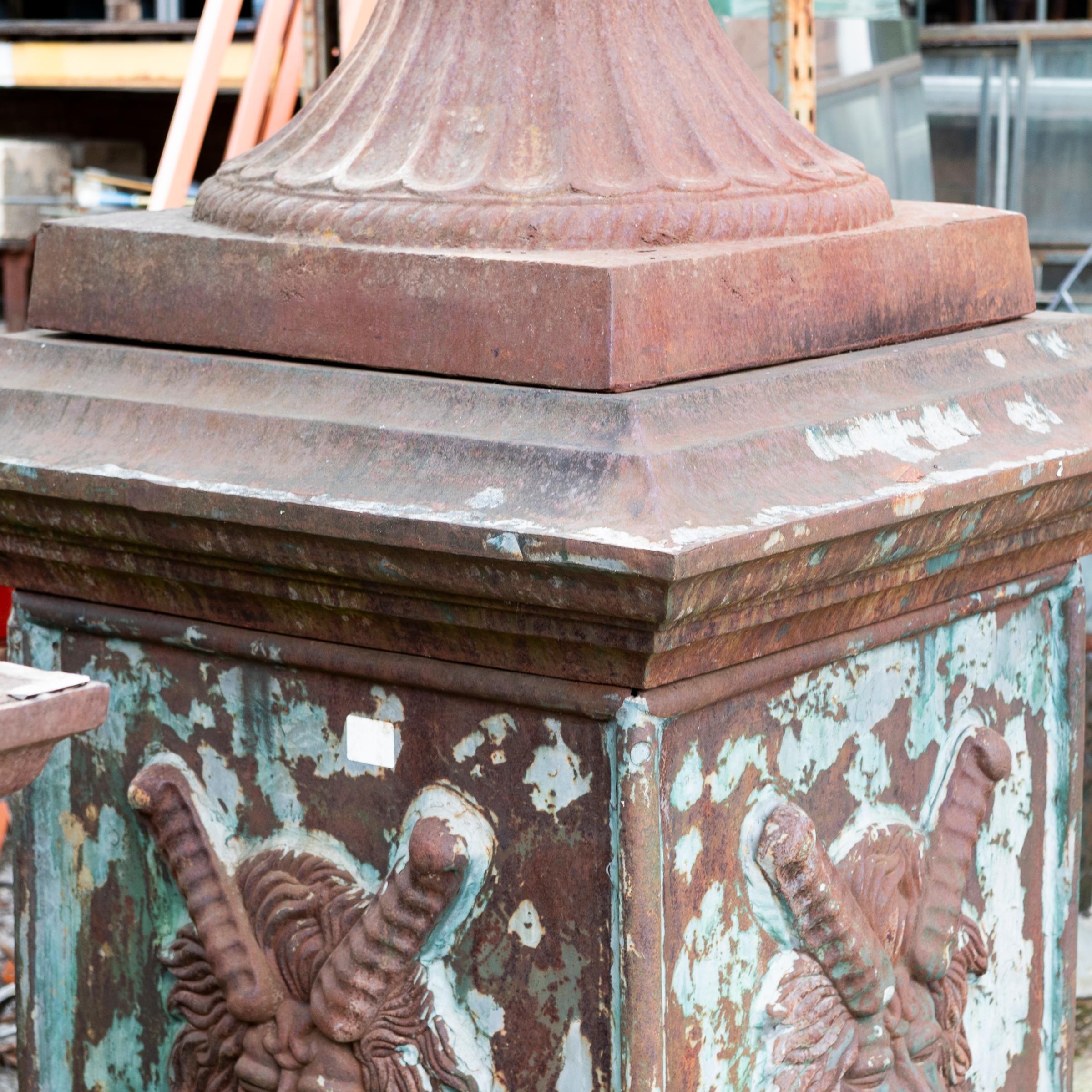 Pair of Monumental Cast Iron Urns on Plinths For Sale 9