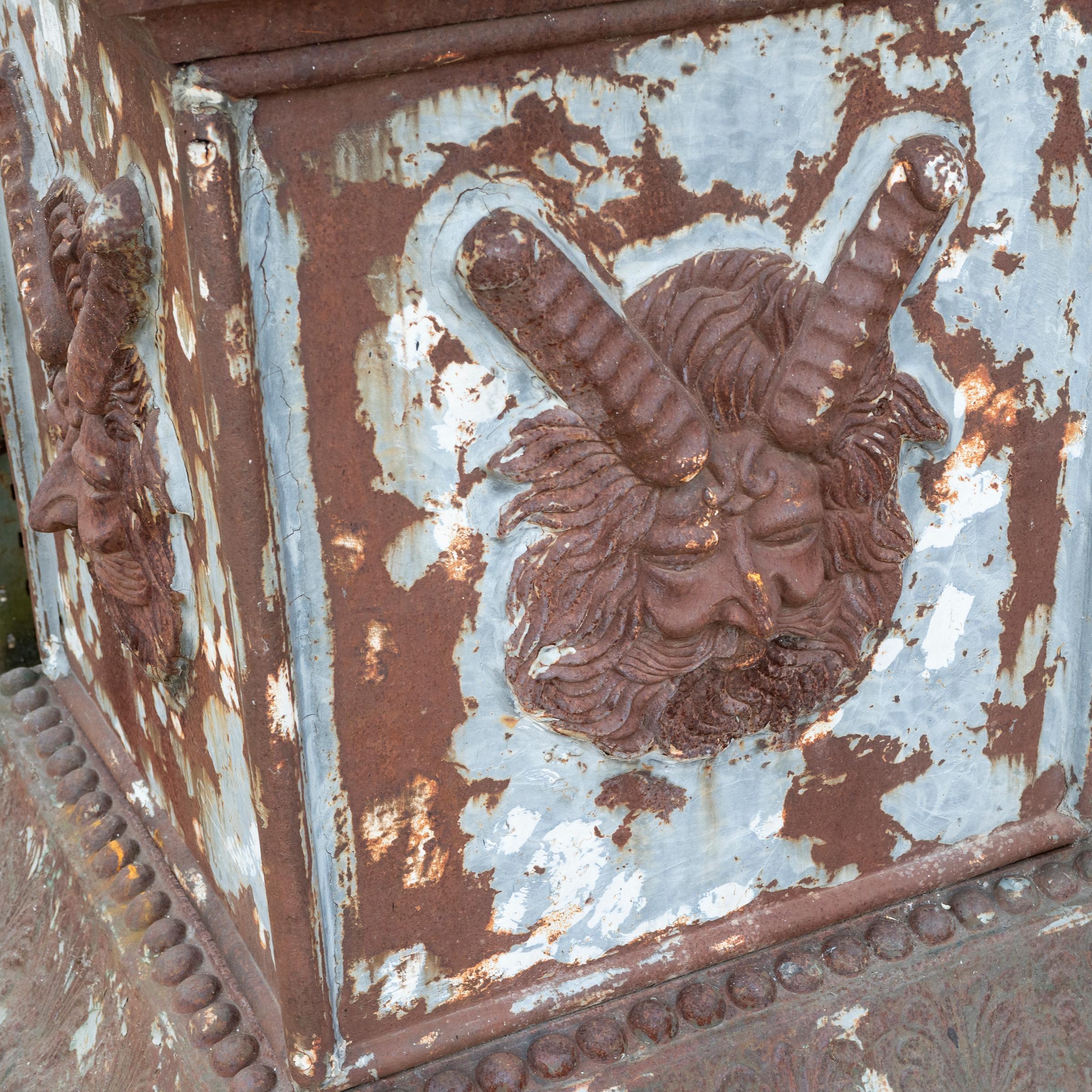 Pair of Monumental Cast Iron Urns on Plinths For Sale 10