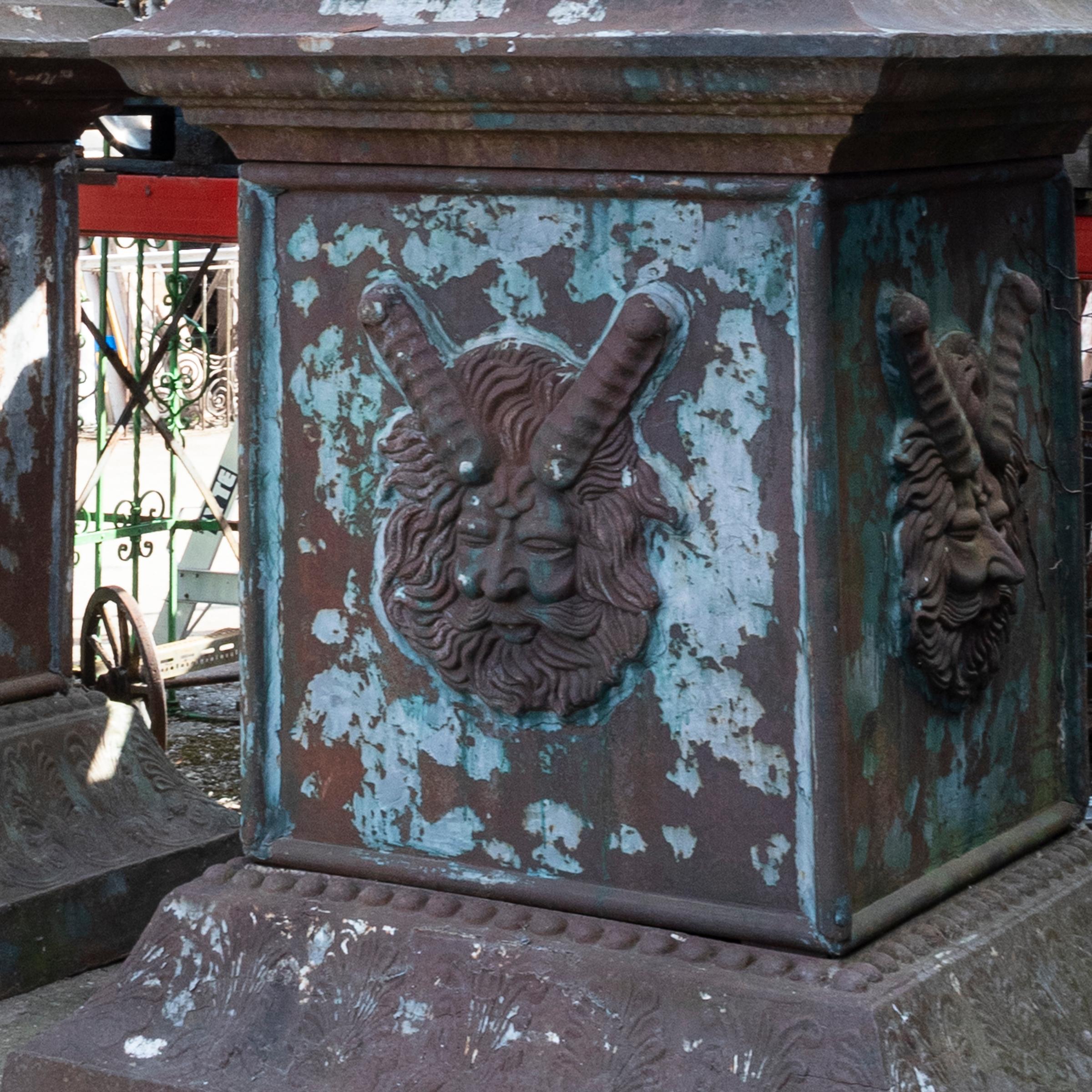 Pair of Monumental Cast Iron Urns on Plinths In Good Condition For Sale In Ware, GB