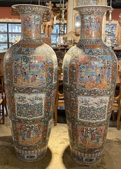 Pair of Monumental Chinese Rose Medallion Palace Vases