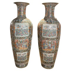 Pair of Monumental Chinese Rose Medallion Palace Vases