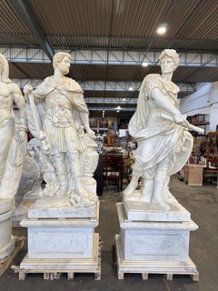Pair of Monumental Classical Marble Warrior Figures, Late 20th Century