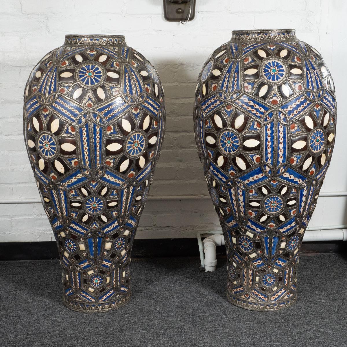 Pair of Monumental, Colorful Moroccan Ceramic Vases For Sale 10