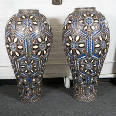 Pair of Monumental, Colorful Moroccan Ceramic Vases