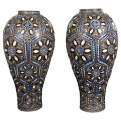 Pair of Monumental, Colorful Moroccan Ceramic Vases