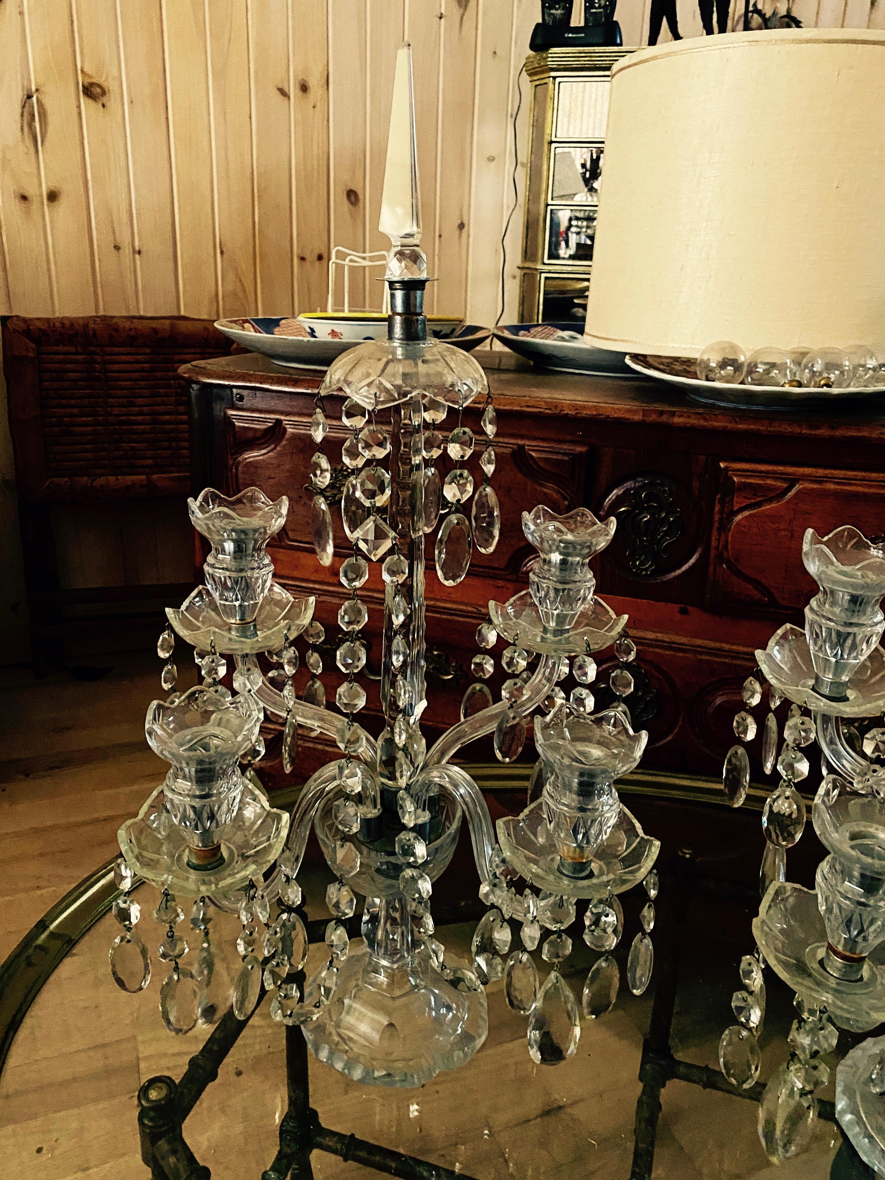 Louis XV Pair of Monumental Crystal, Rock Crystal and Brass Candelabras.  Great Scale For Sale