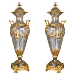 Pair of Monumental Crystal Vases