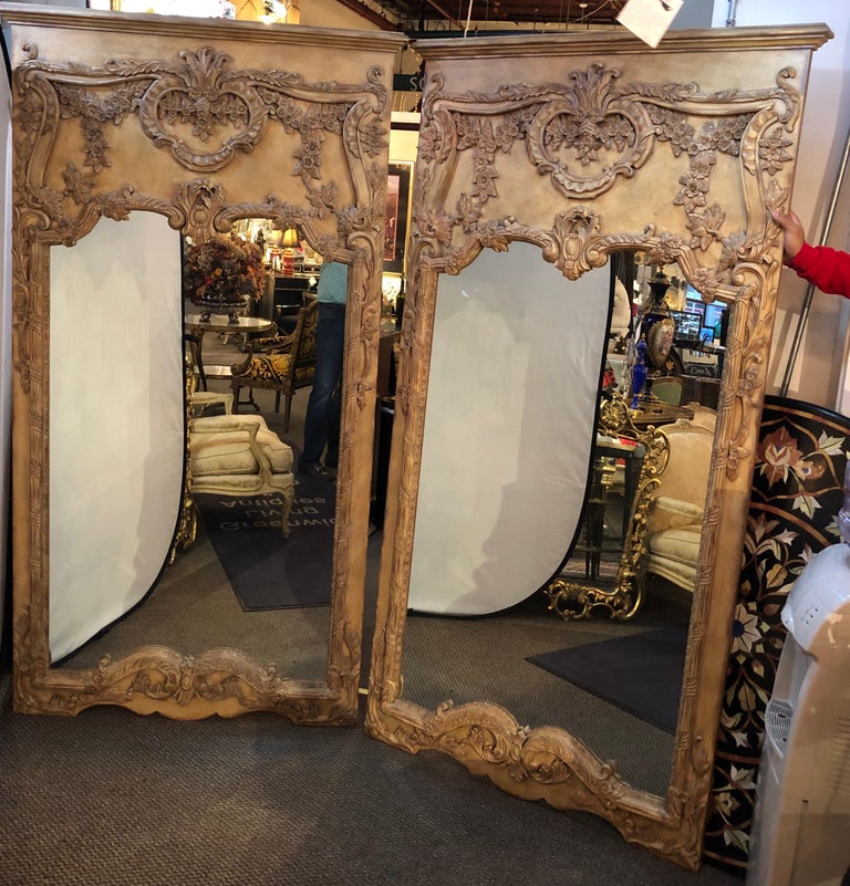 Pair Of Monumental Custom Carved Wall Console Or Standing Floor