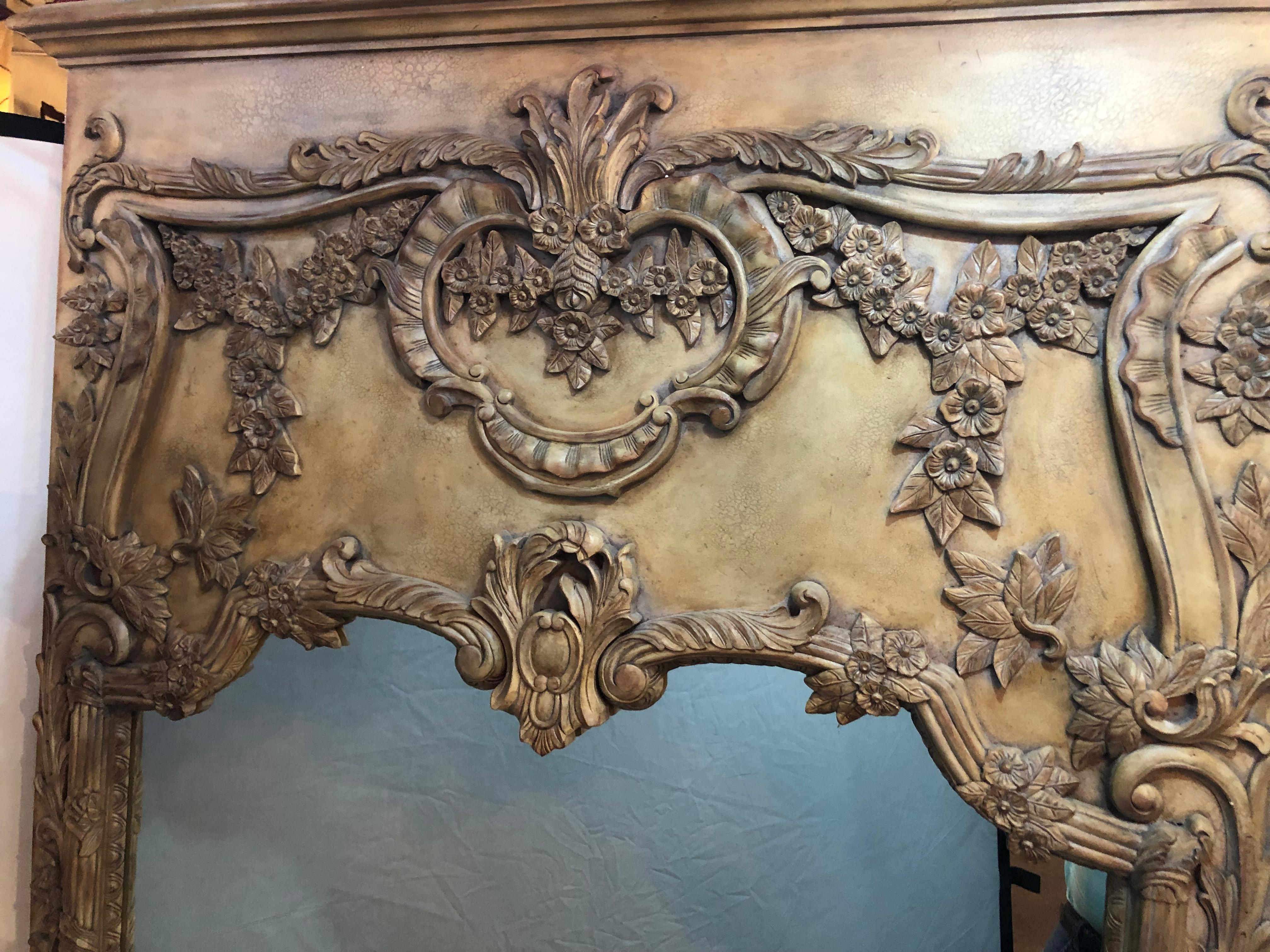 Pair of Monumental Custom Carved Wall Console or Standing Floor Mirrors 3