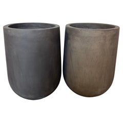 Pair of Monumental Cylinder Planters - Brutalist Bullet Form - Dark Slate