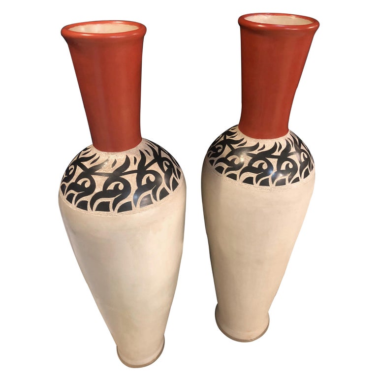 Pair Of Monumental Decorative Moroccan Pottery Vase Or Urn For