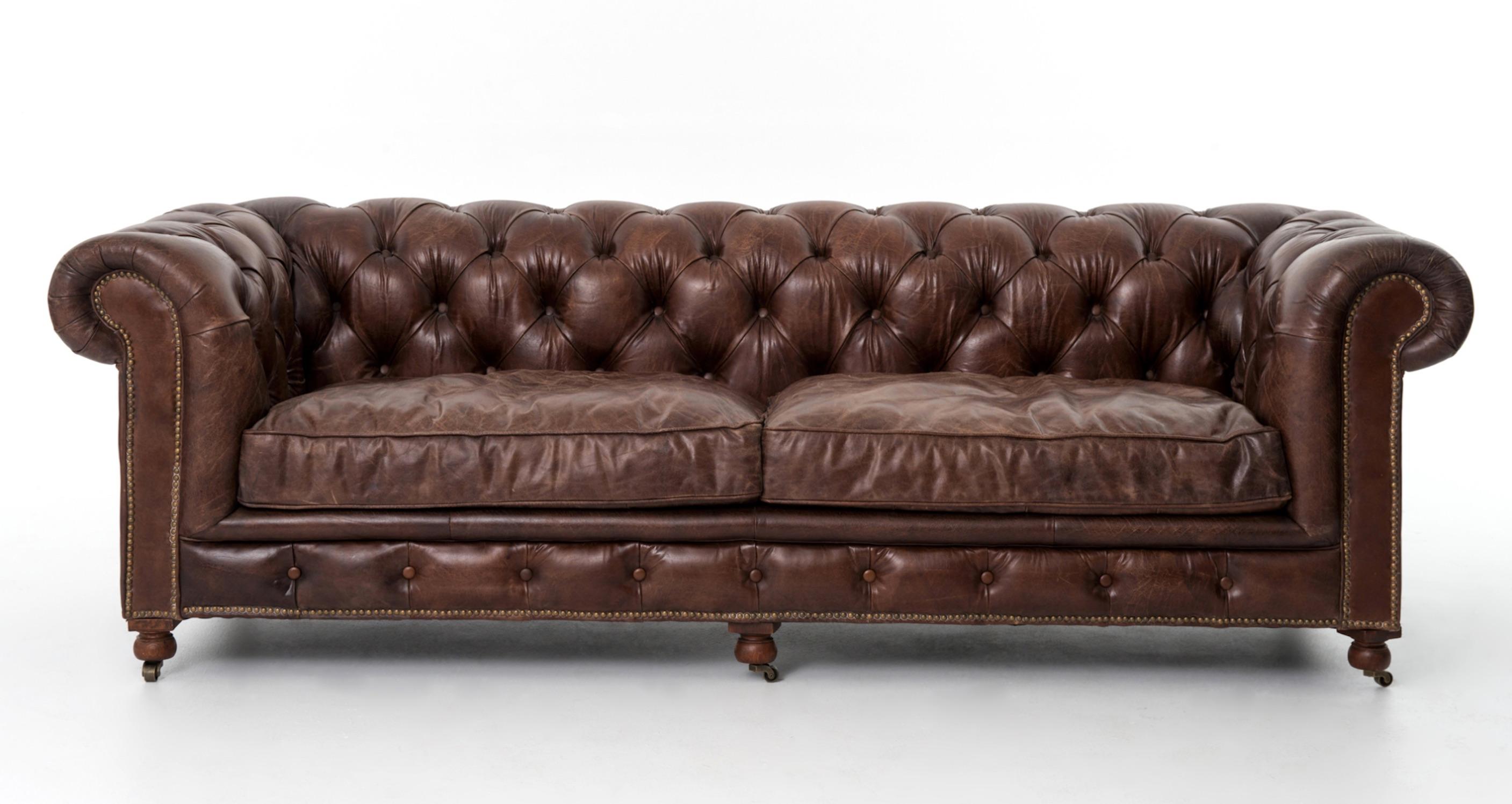 Pair of Monumental Distressed Leather Chesterfield Sofas. Priced Per Sofa. 6